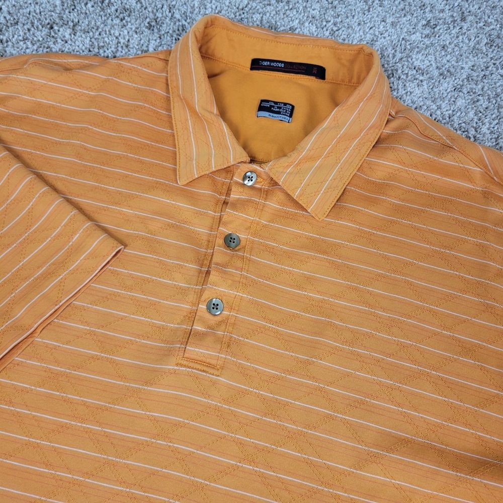 Nike Tiger Woods Collection Mens 2XL Orange Striped Performance Stretch Polo SS